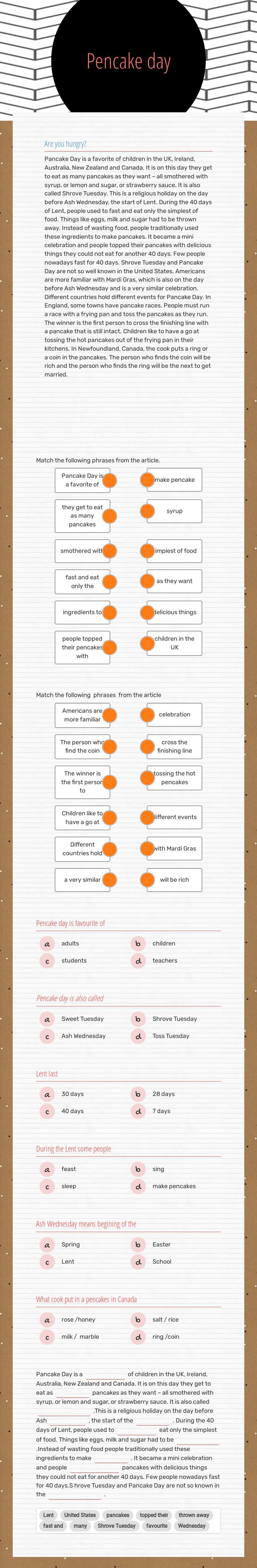 Pencake day Other worksheet preview