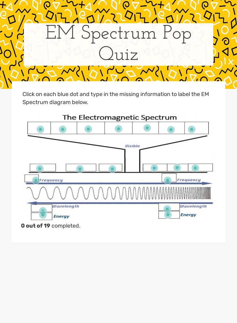 EM Spectrum Pop Quiz Grade 8 worksheet preview