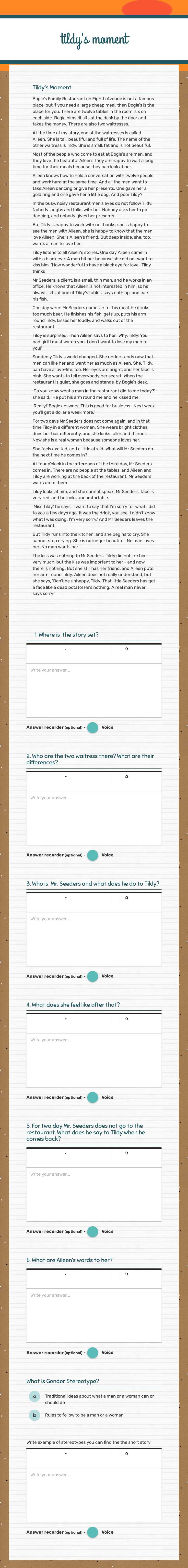 tildy's moment Grade 9 worksheet preview