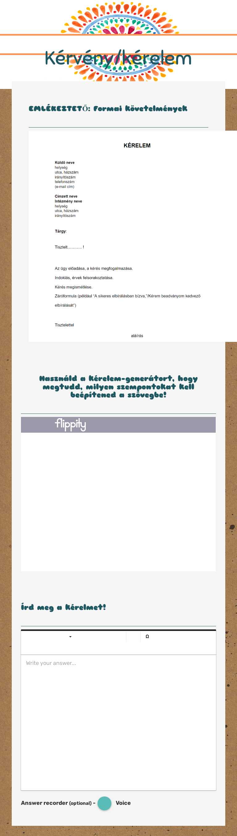 Kérvény/kérelem worksheet preview image