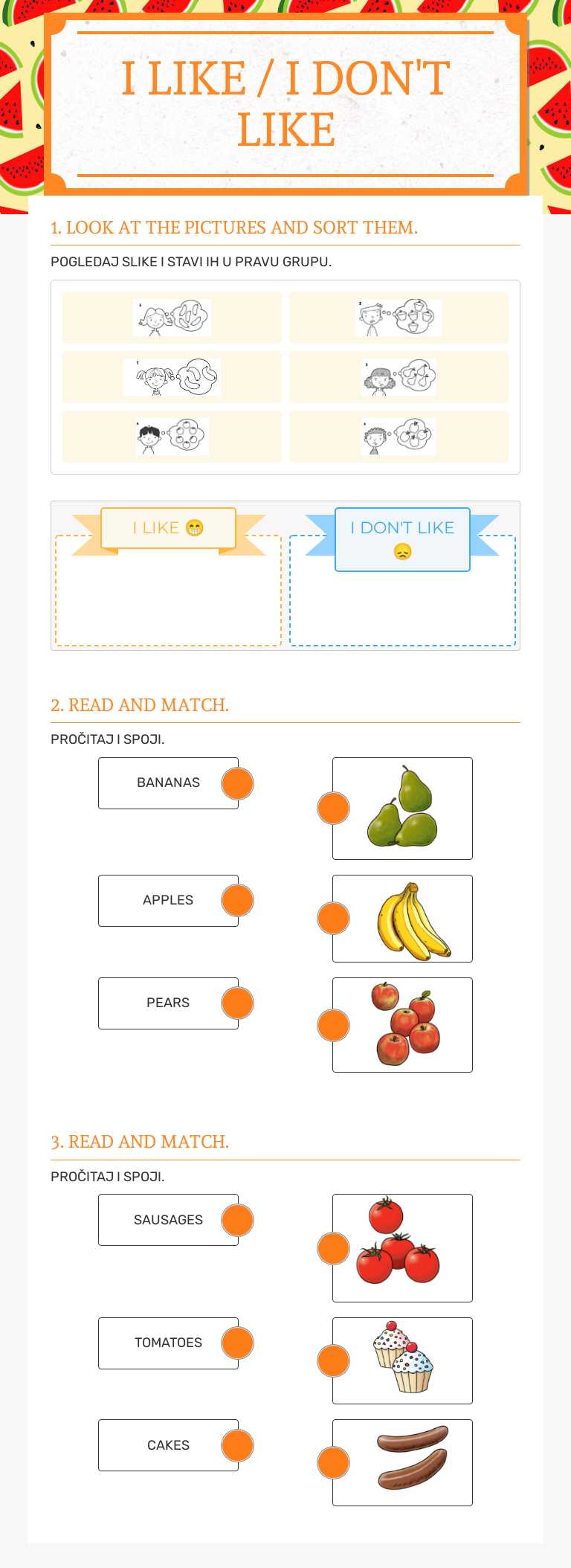 I LIKE / I DON'T LIKE Grade 1 worksheet preview