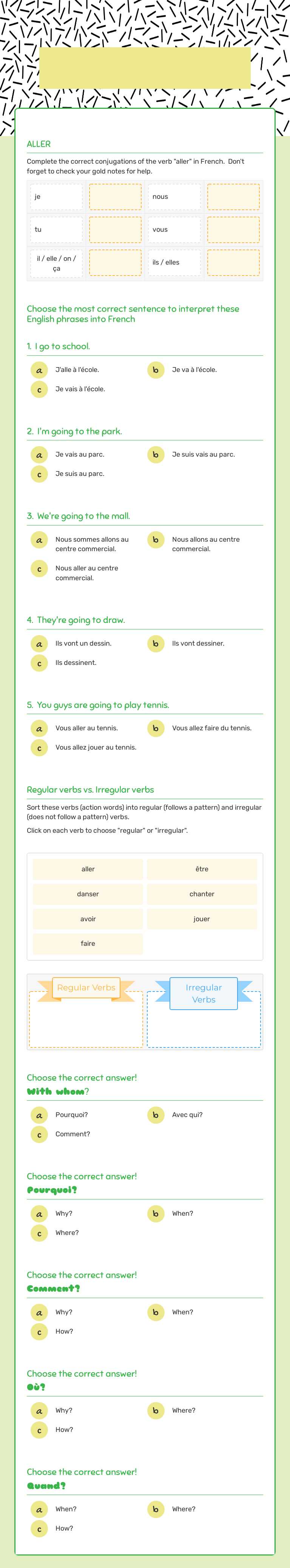 Le Verbe - Aller worksheet preview image
