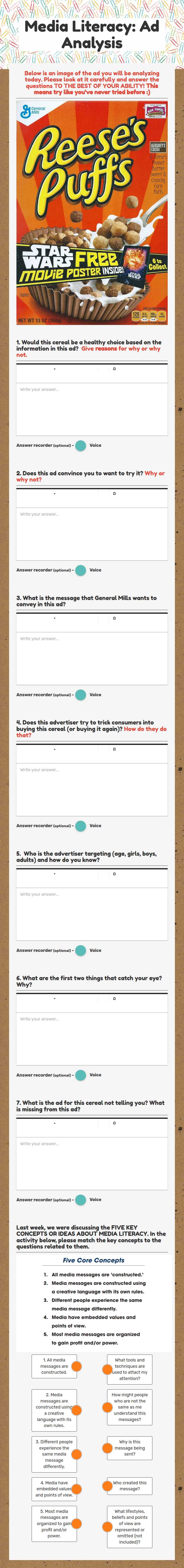 Media Literacy: Ad Analysis worksheet preview image
