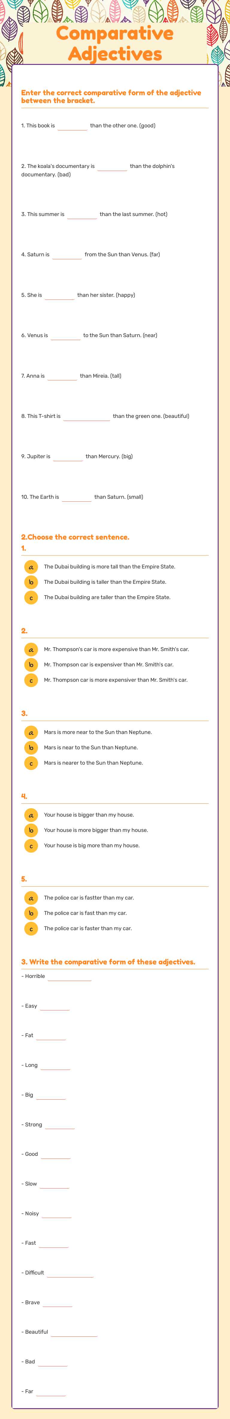 Comparative Adjectives worksheet preview image