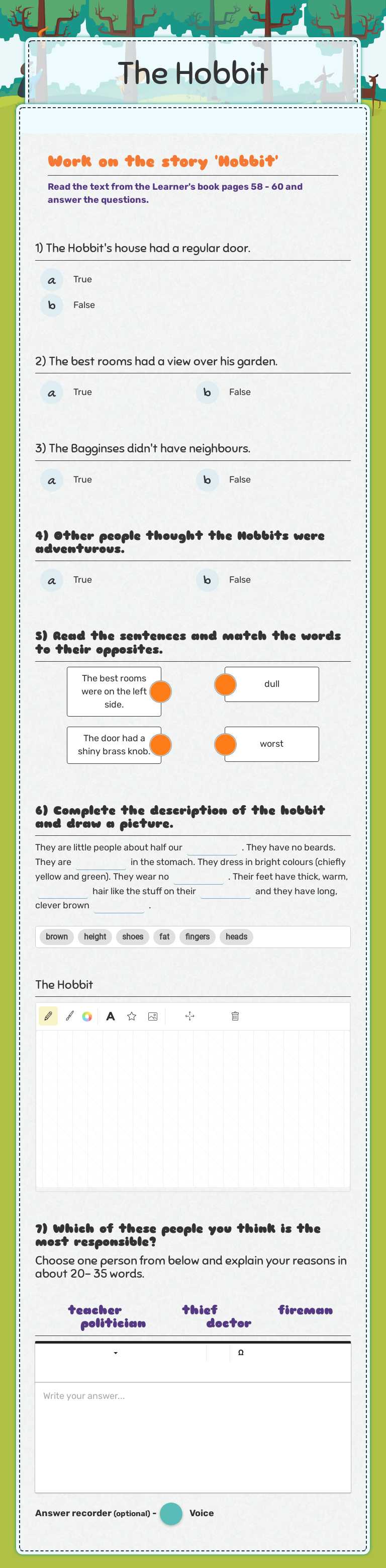 The Hobbit Other worksheet preview