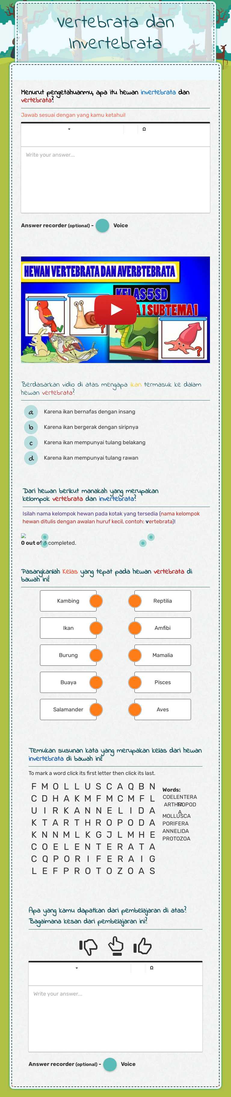 Vertebrata dan Invertebrata worksheet preview image