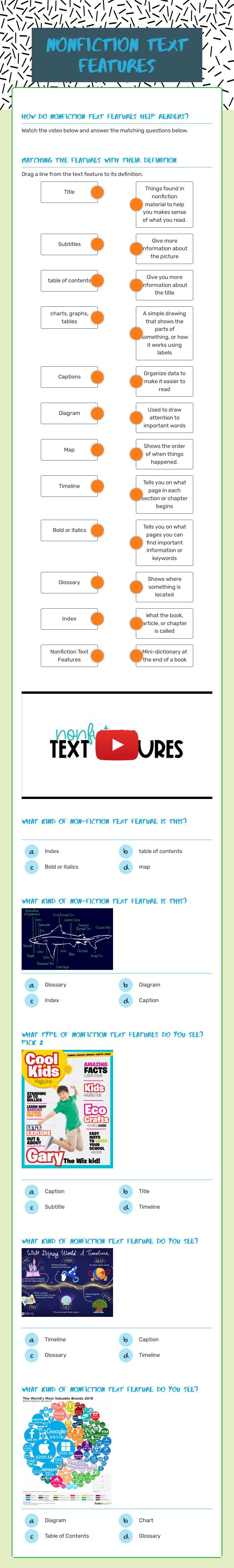 Nonfiction Text features Grade 4 worksheet preview
