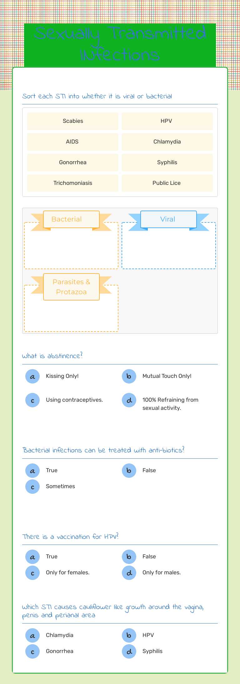 Sexually Transmitted INfections worksheet preview