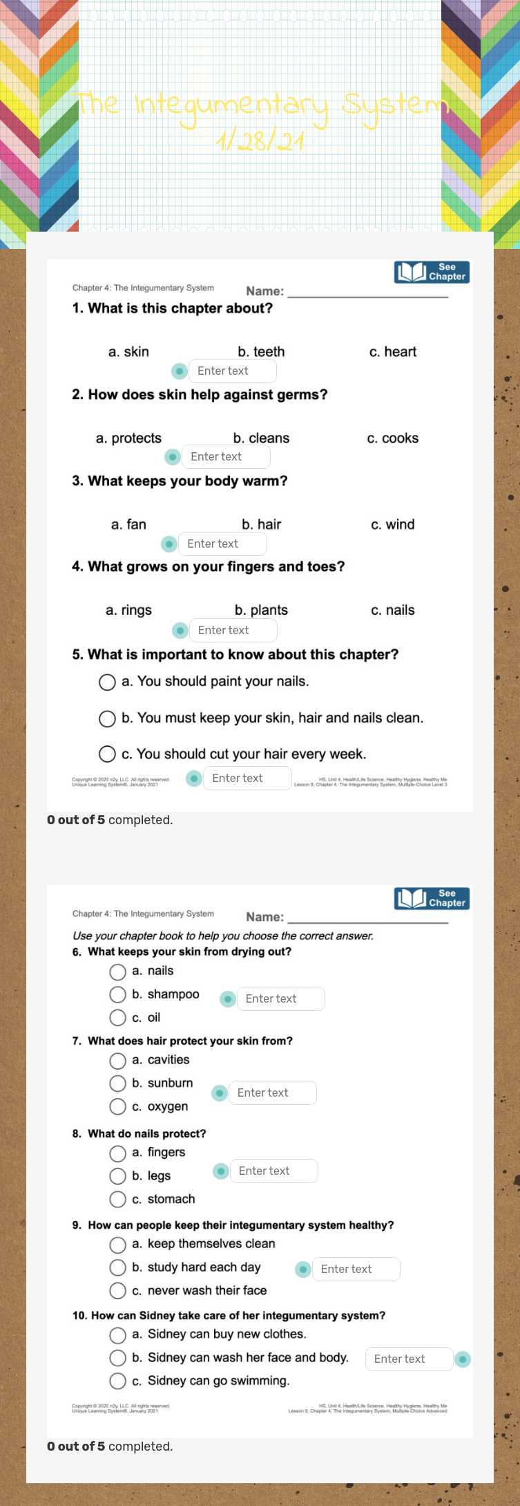 The Integumentary System 1/28/21 worksheet preview image