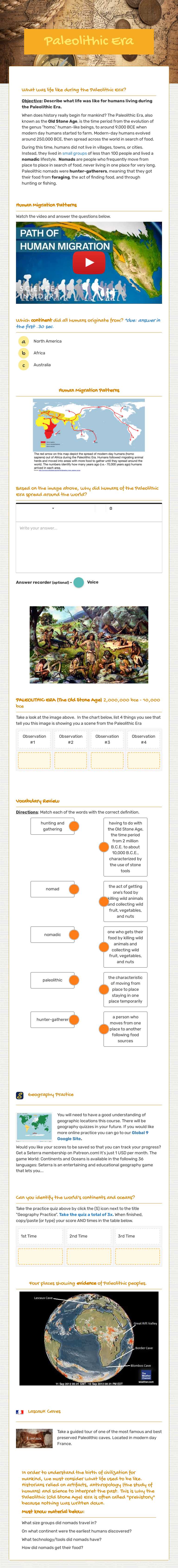 Paleolithic Era worksheet preview image