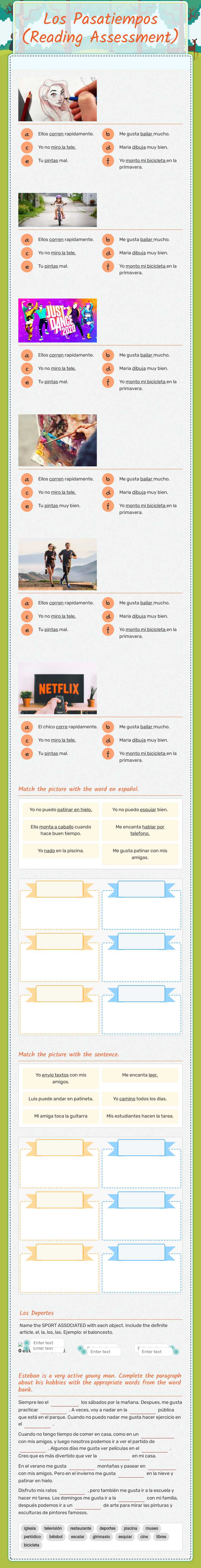 Los Pasatiempos (Exam unit 3_spanish 1A) worksheet preview image