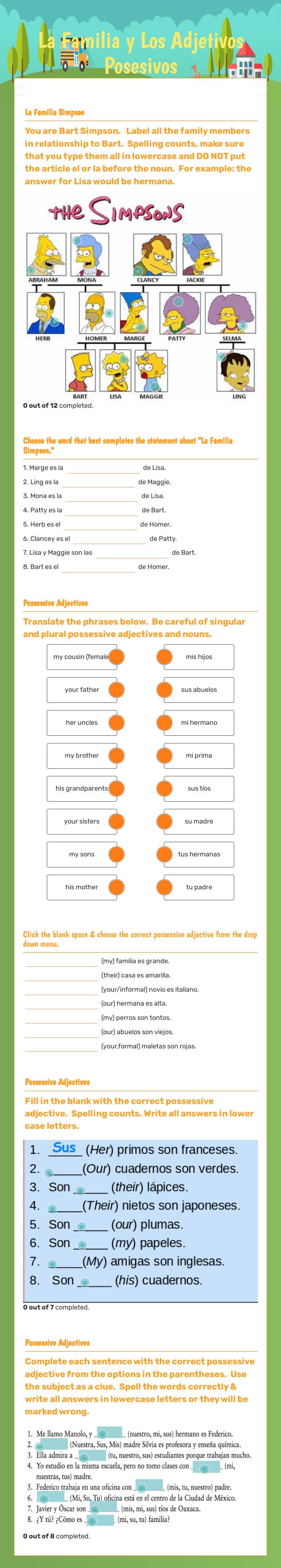 La Familia y Los Adjetivos Posesivos worksheet preview image