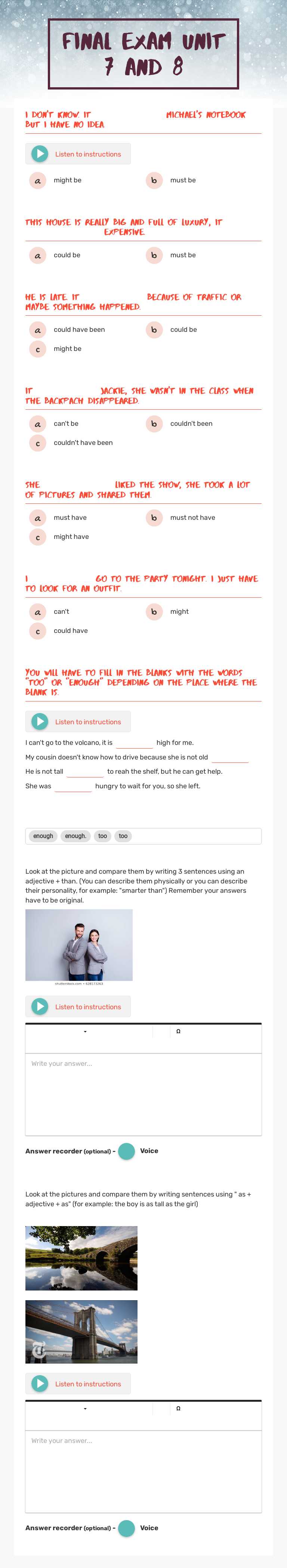 final exam unit 7 and 8 worksheet preview image