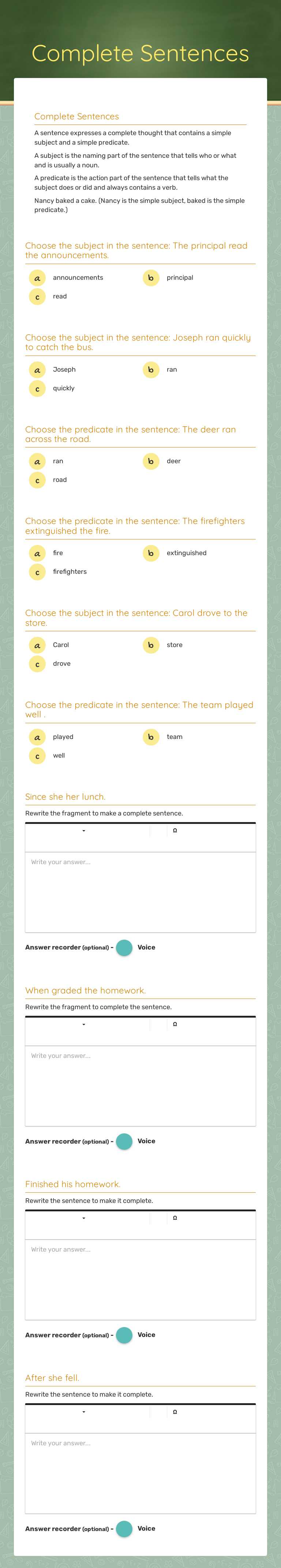 Complete Sentences worksheet preview image