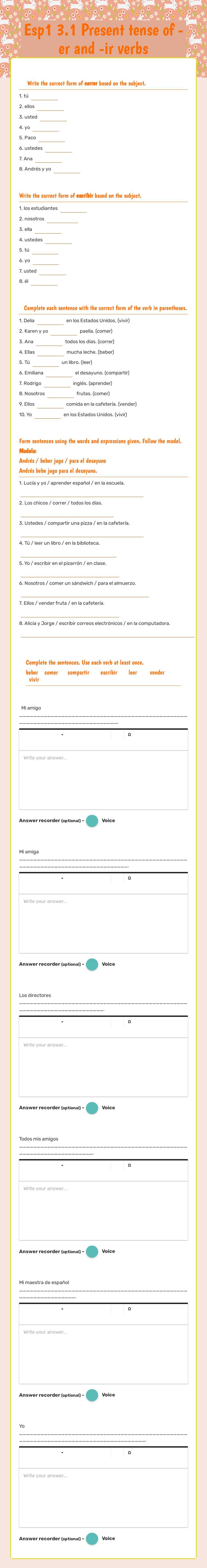 Esp1 3.1 Present tense of   -er and -ir verbs Grade 9 worksheet preview