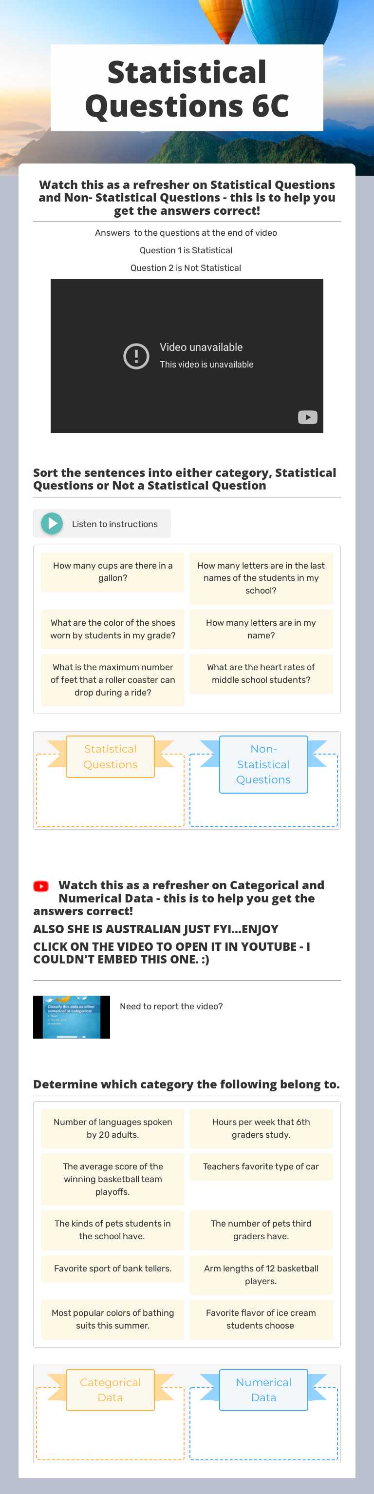 Statistical Questions 6C Grade 6 worksheet preview