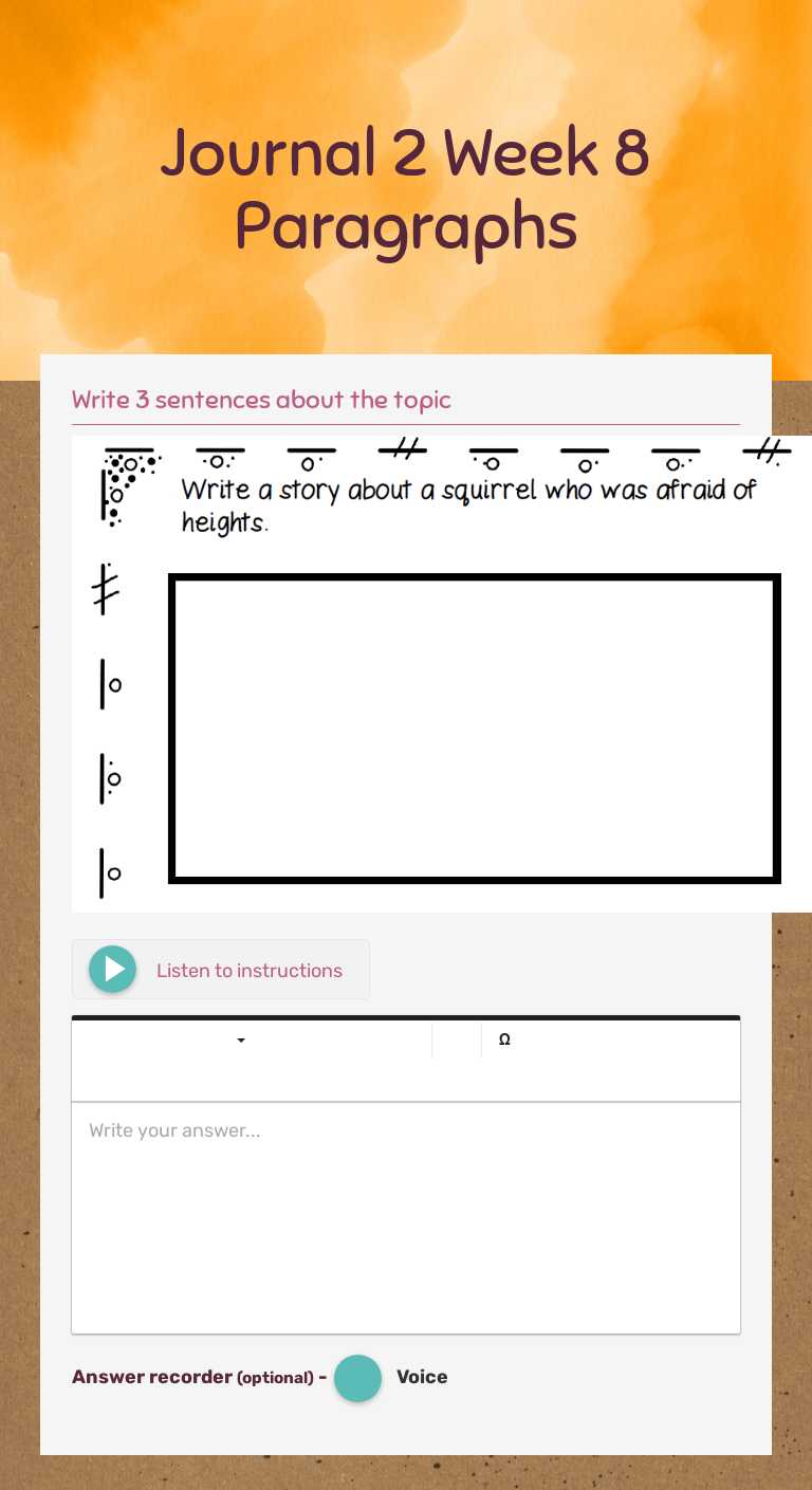 Journal 2 Week 8 Paragraphs worksheet preview image