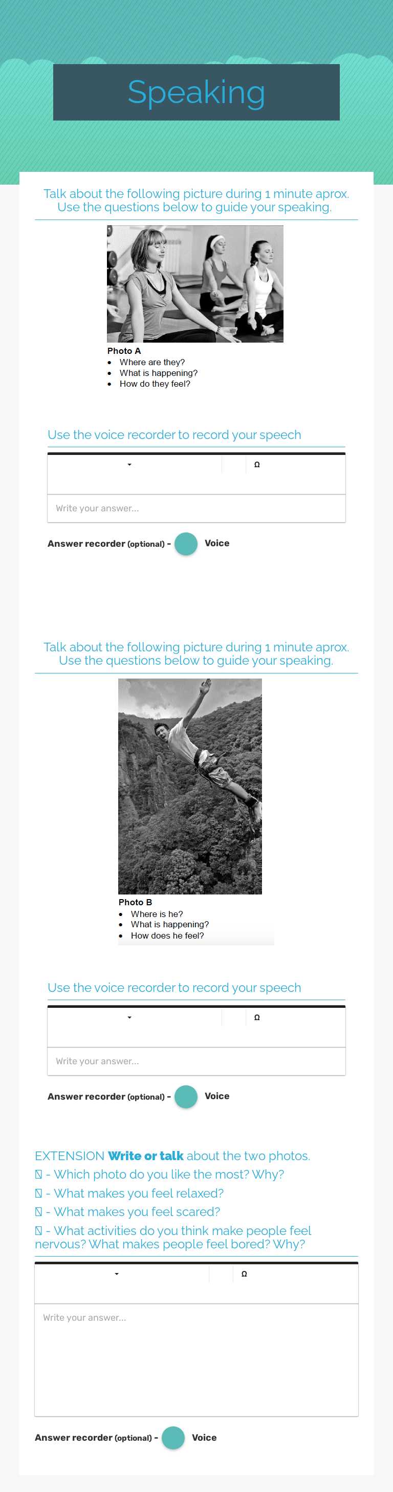 Speaking worksheet preview image