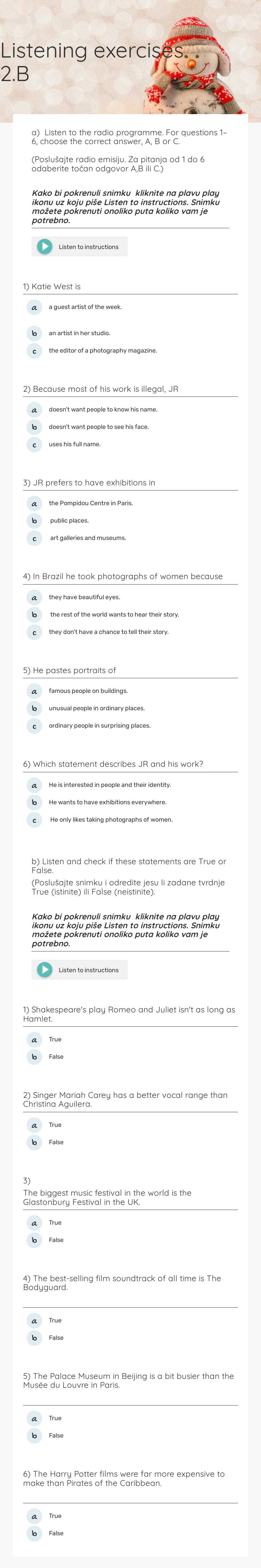 Listening exercises 2.B Other worksheet preview