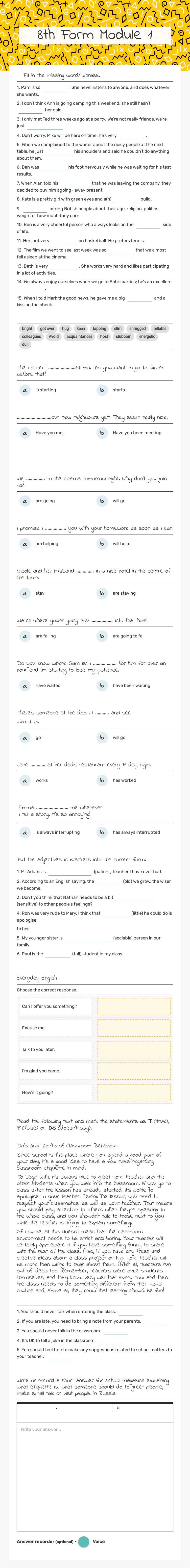 8th Form Module 1 worksheet preview image