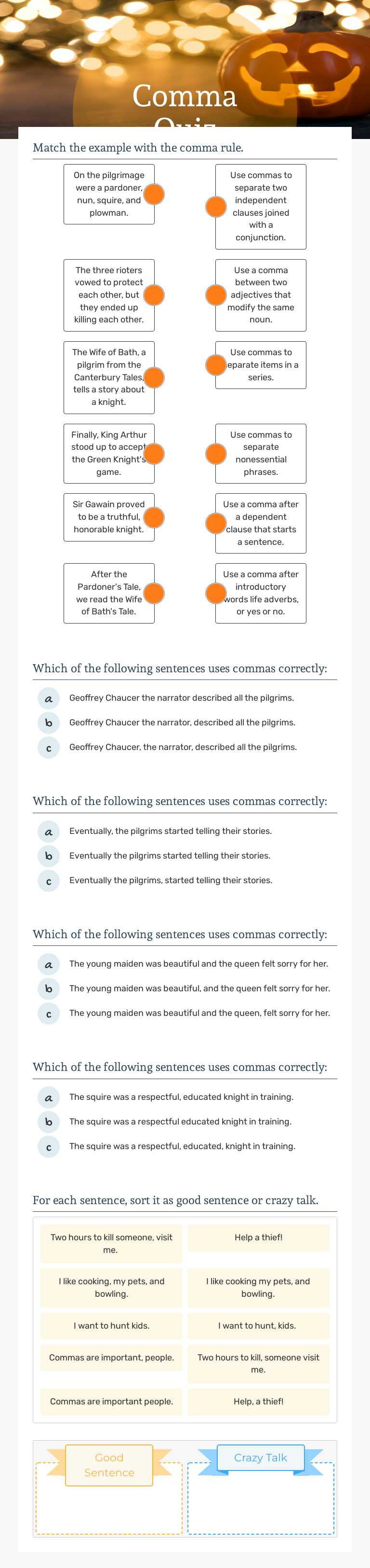 Comma Quiz worksheet preview