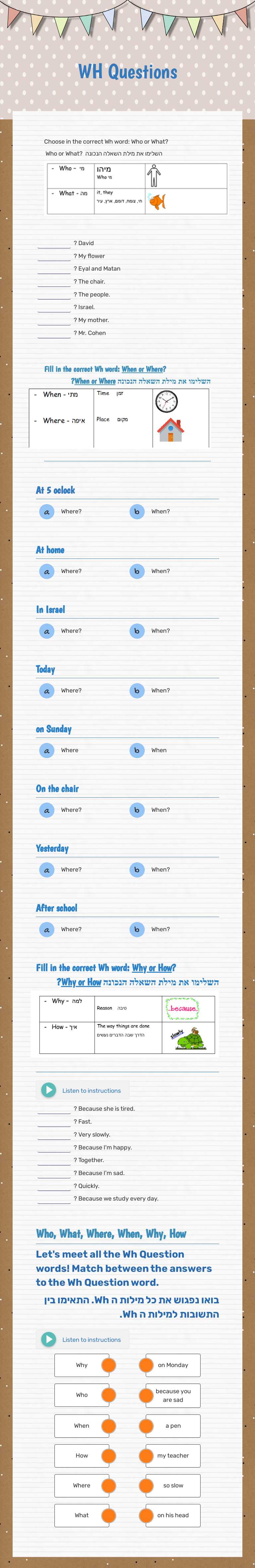 WH Questions Grade 5 worksheet preview