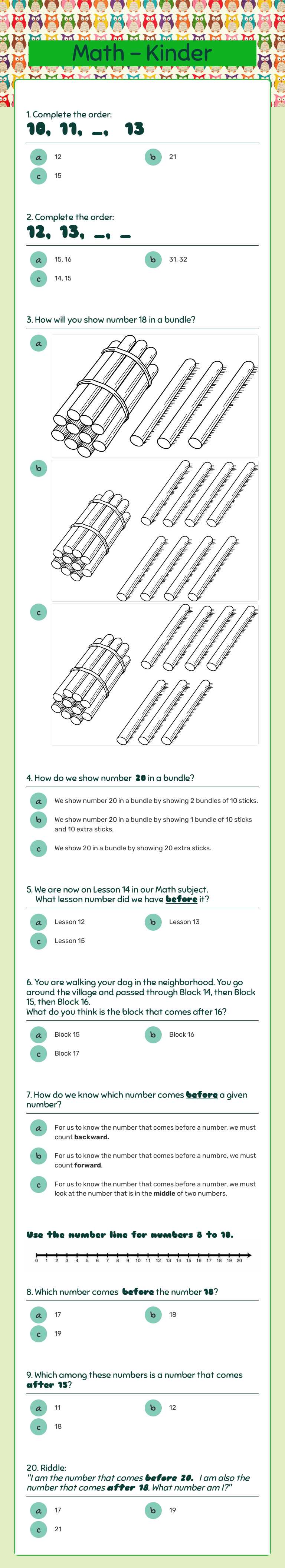 Math - Kinder worksheet preview image