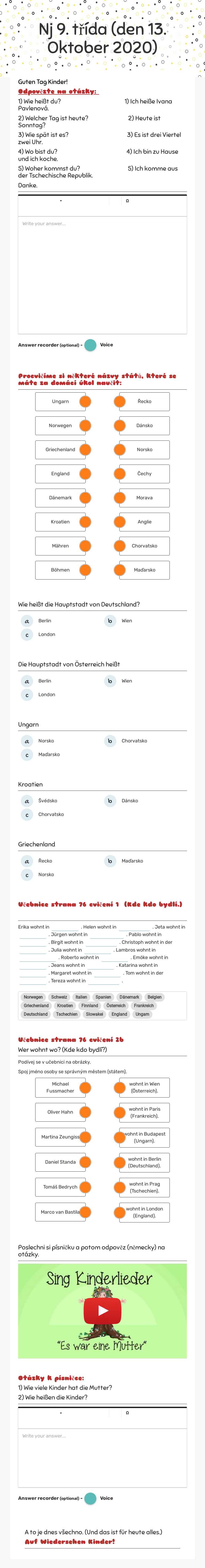 Nj 9. třída (den 13. Oktober 2020) worksheet preview image