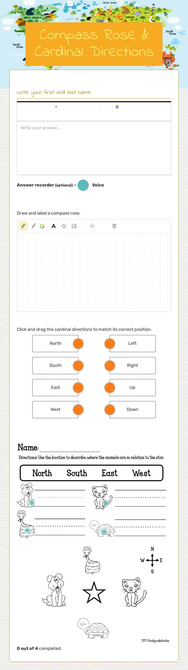 Compass Rose & Cardinal Directions worksheet preview image