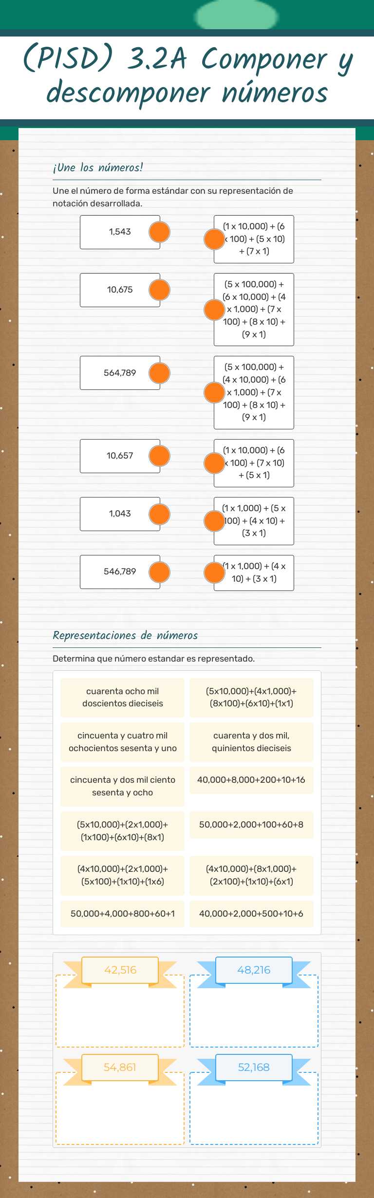 (PISD) 3.2A Componer y descomponer
números worksheet preview image