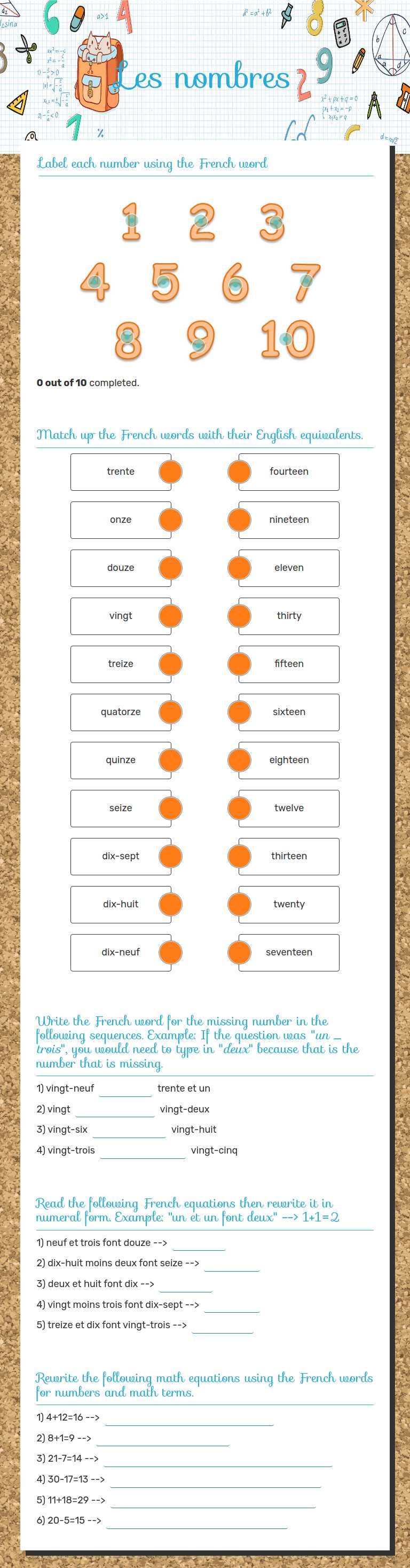 Les nombres worksheet preview image