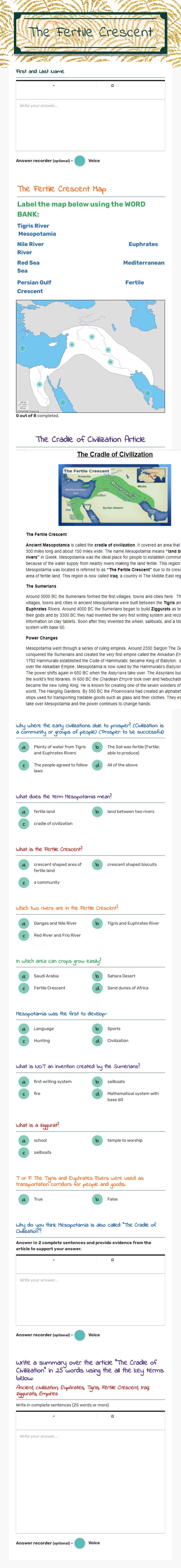 The Fertile Crescent worksheet preview image