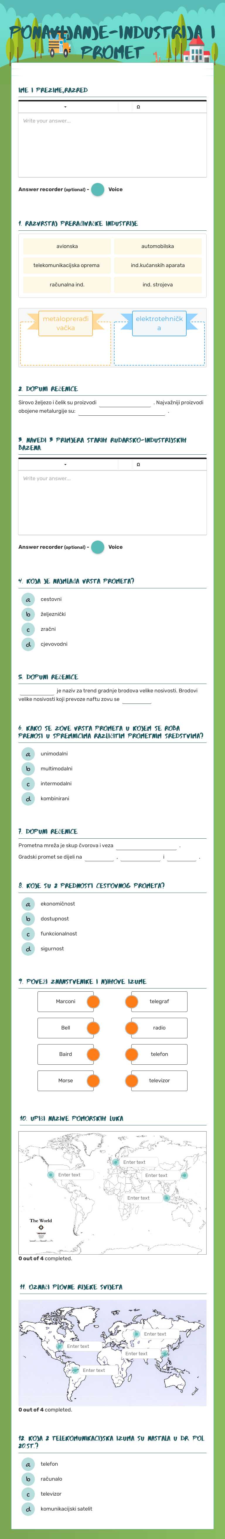 ponavljanje-industrija i promet worksheet preview image