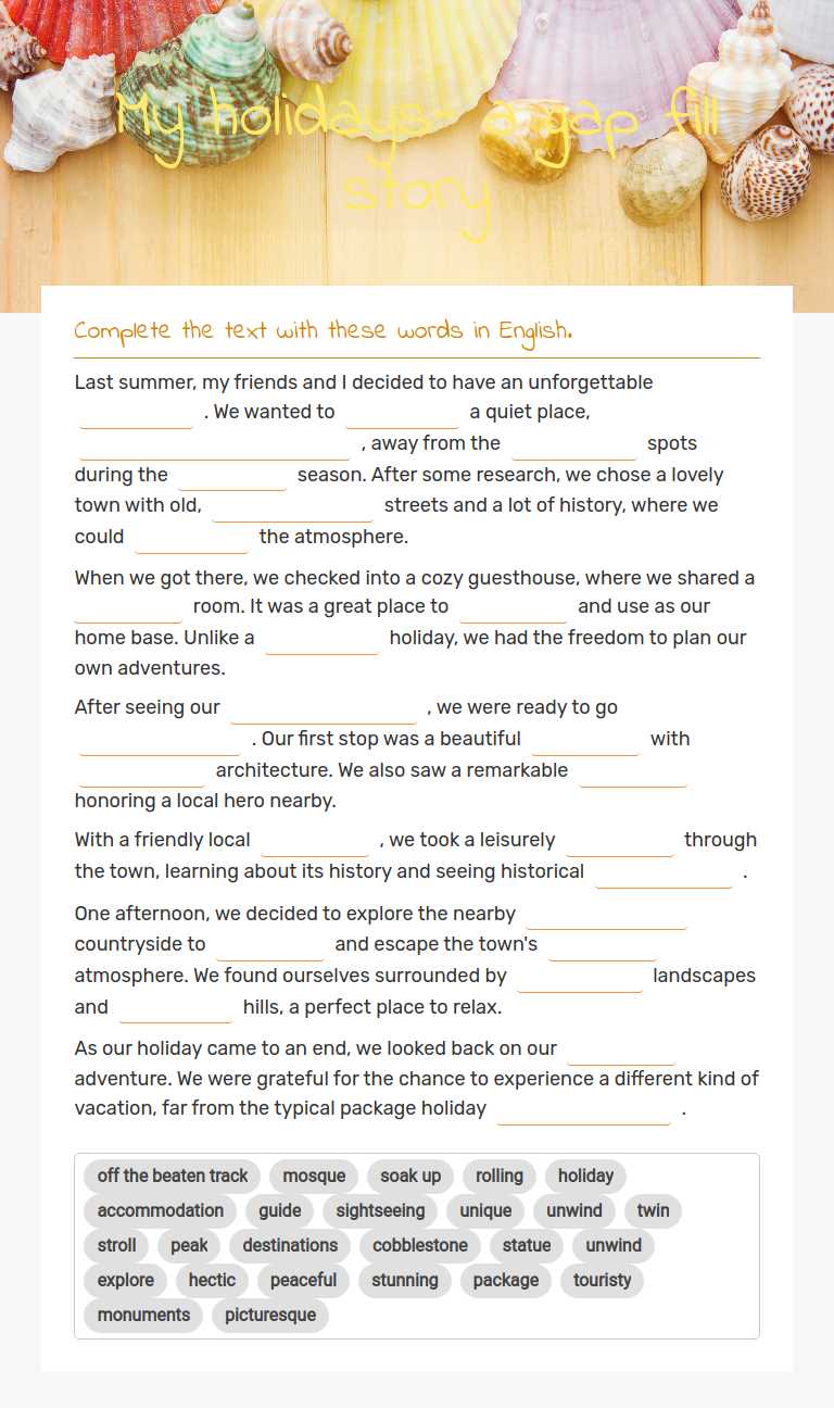 My holidays- a gap fill story worksheet preview image