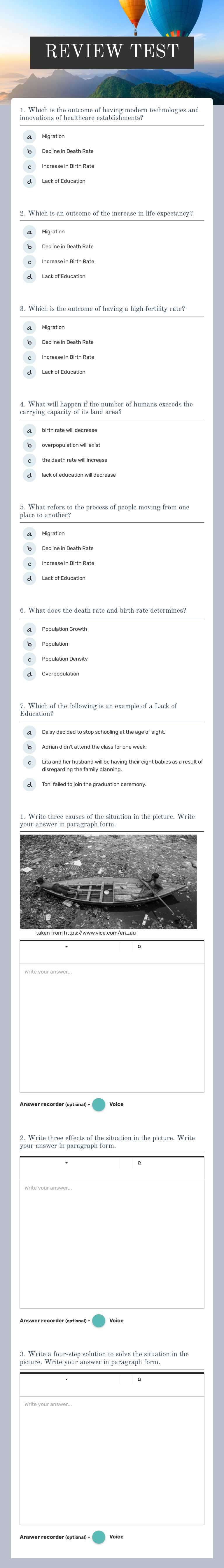 REVIEW TEST worksheet preview image