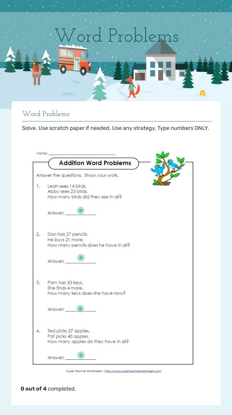Word Problems worksheet preview image