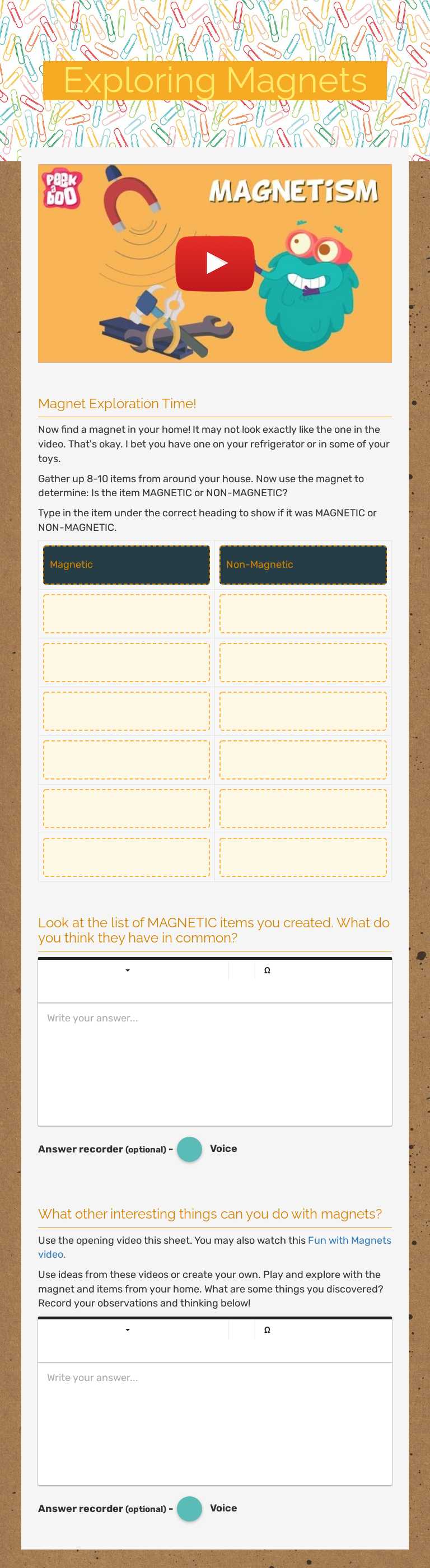 Exploring Magnets worksheet preview image