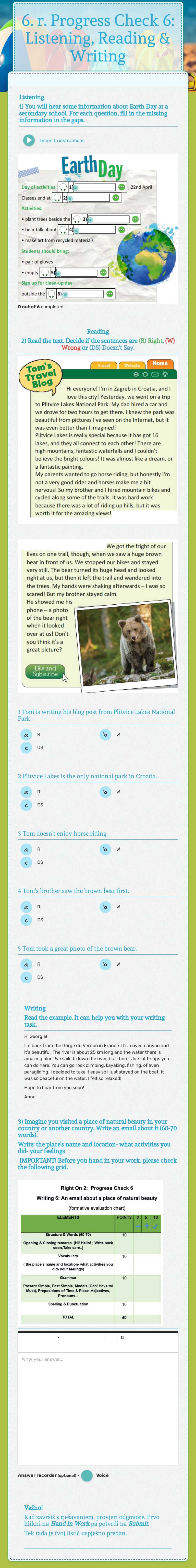 6. r. Progress Check 6: Listening, Reading & Writing worksheet preview image