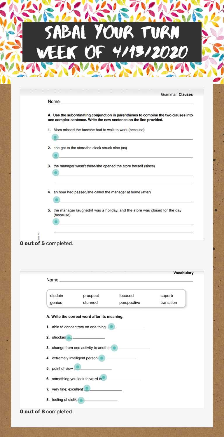 Sabal Your TUrn Week of 4/13/2020 worksheet preview image