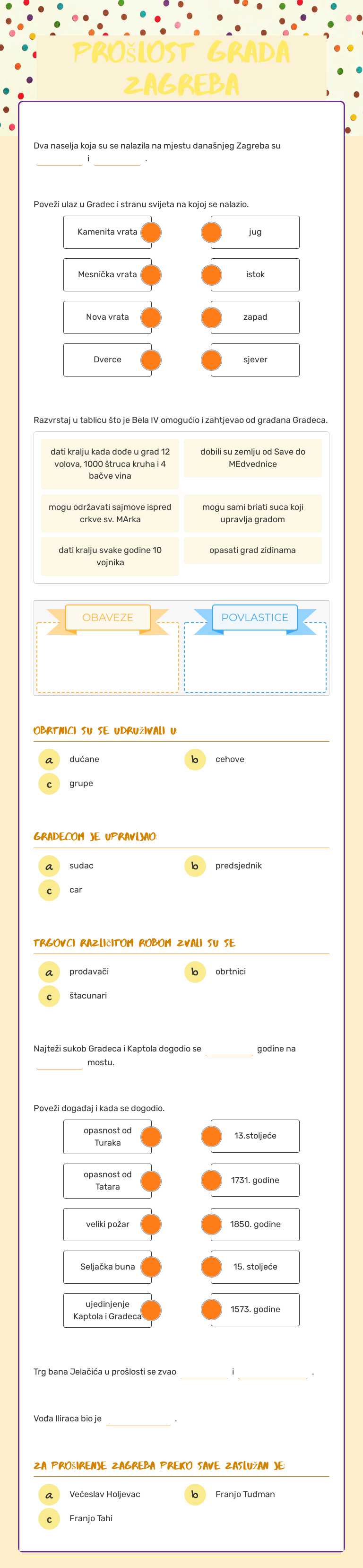 Prošlost GRADA Zagreba worksheet preview image