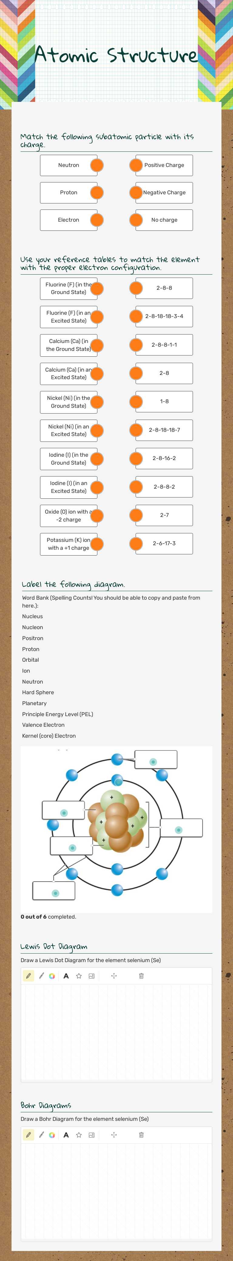 Atomic Structure by Theodor Fuqua | Interactive Worksheet | Wizer.me