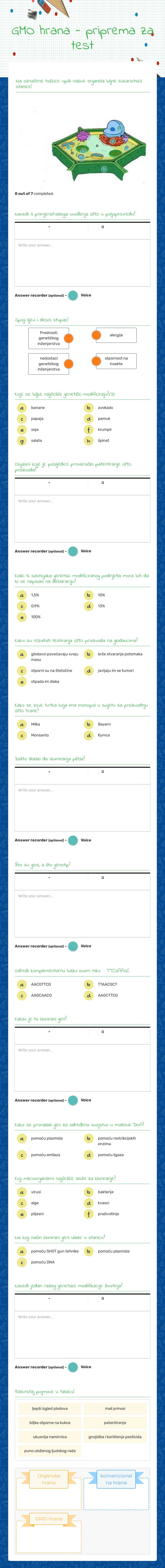 GMO hrana - priprema za test worksheet preview