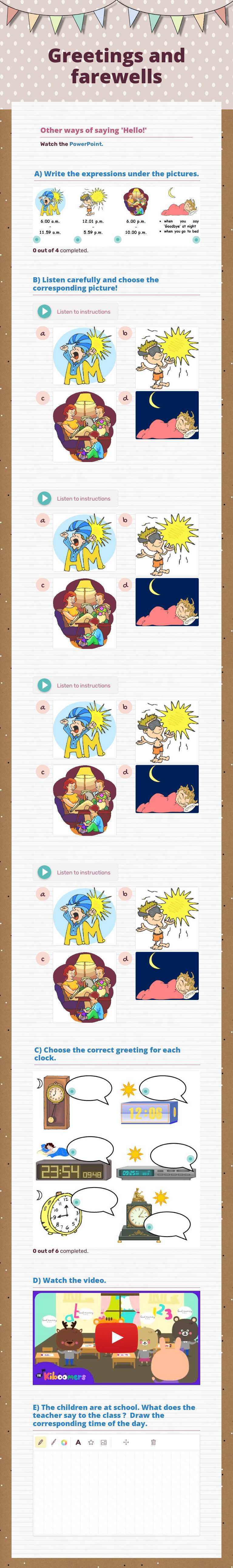 Greetings and farewells worksheet preview image