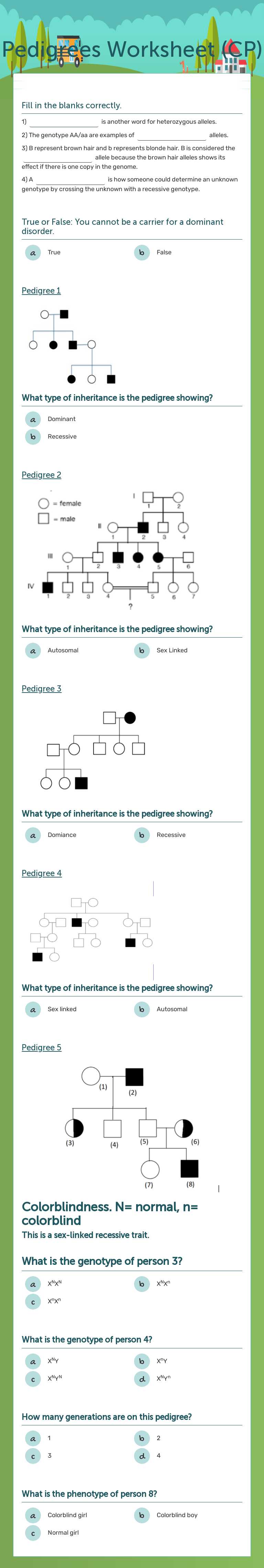 Pedigrees Worksheet (CP) worksheet preview image