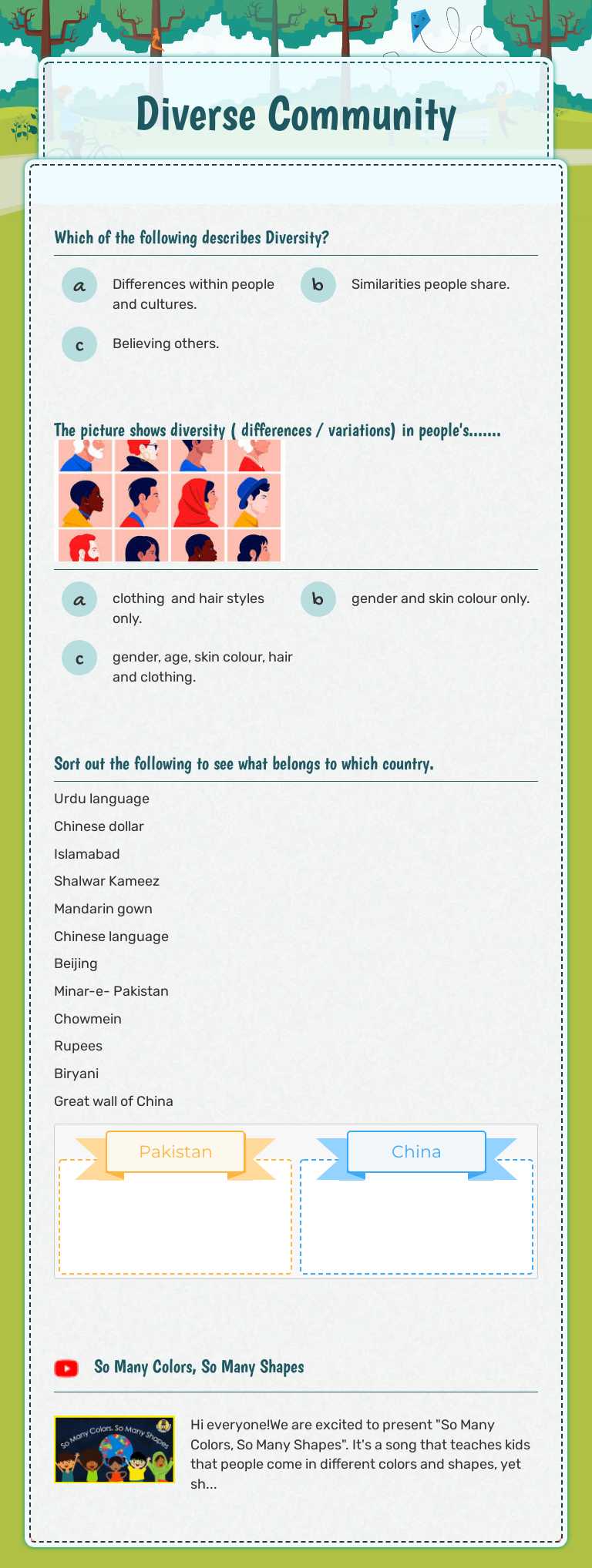 Diverse Community by Saima - 33678/TCHR/KGPV | Interactive Worksheet ...