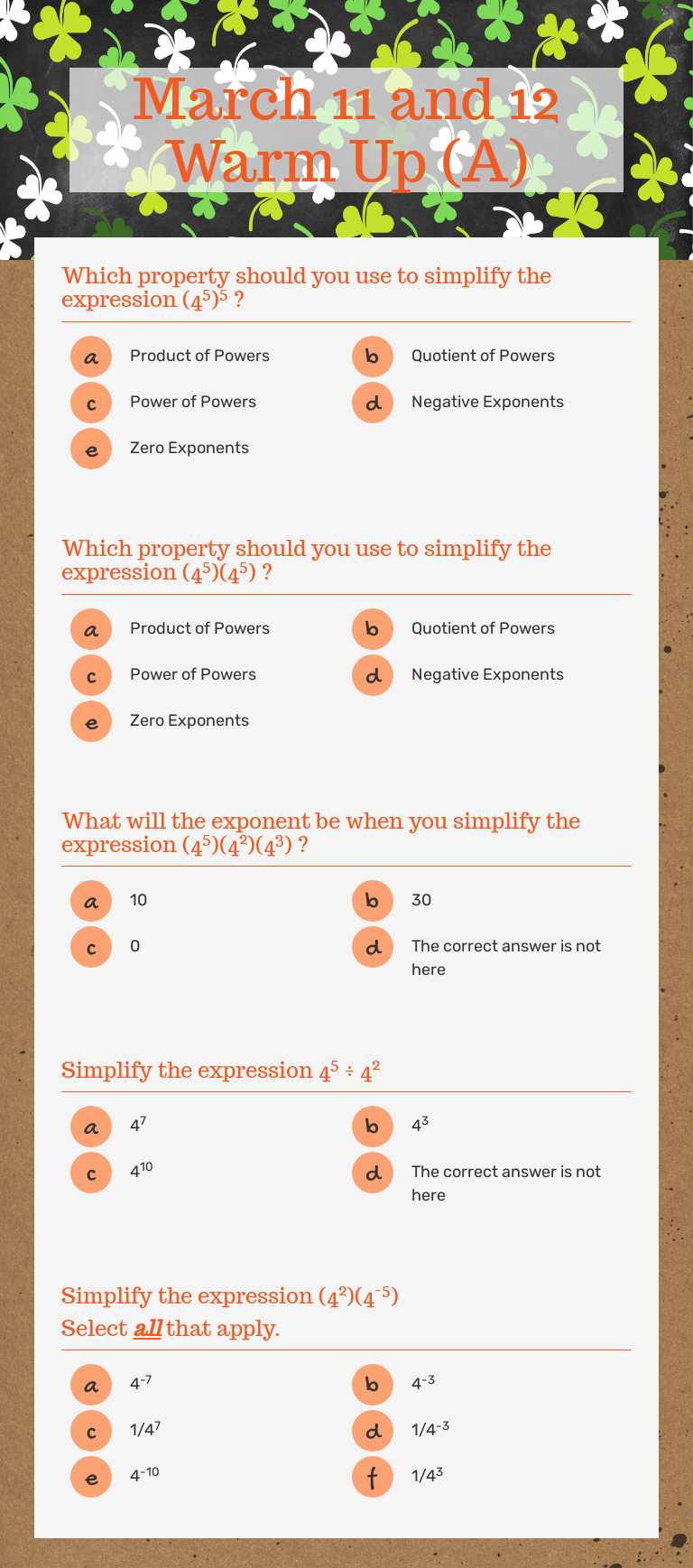March 11 and 12 Warm Up (A) Grade 7 worksheet preview
