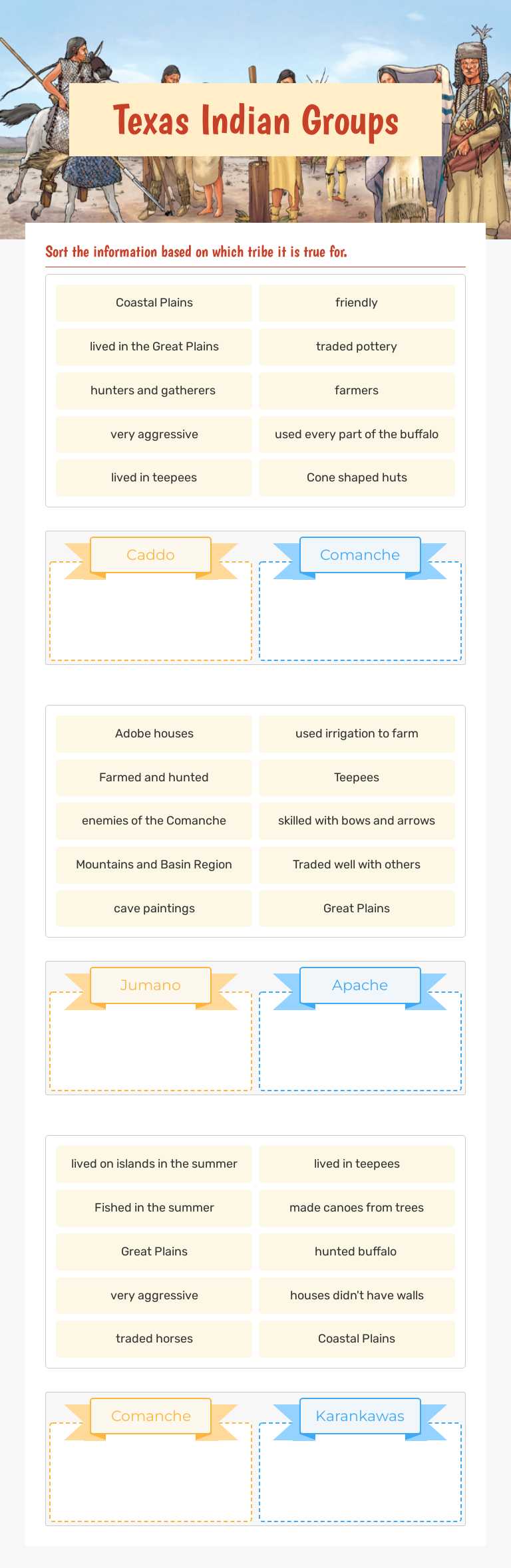 Texas Indian Groups Grade 4 worksheet preview