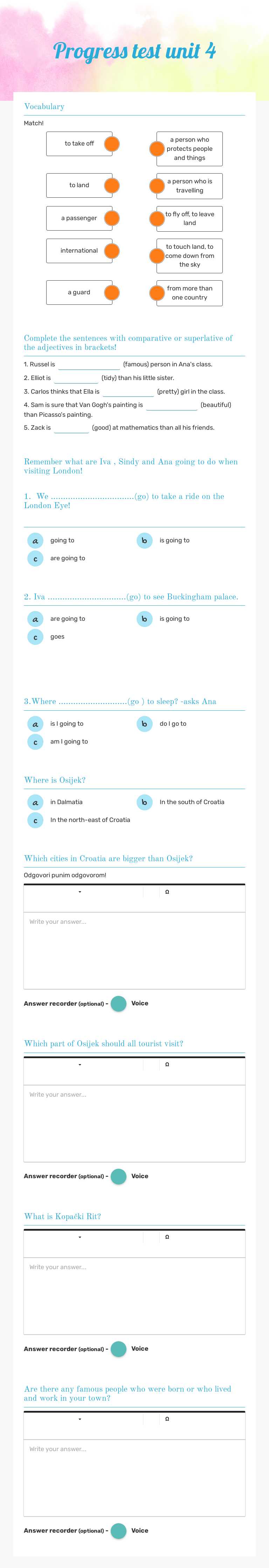 Progress test unit 4 Grade 6 worksheet preview