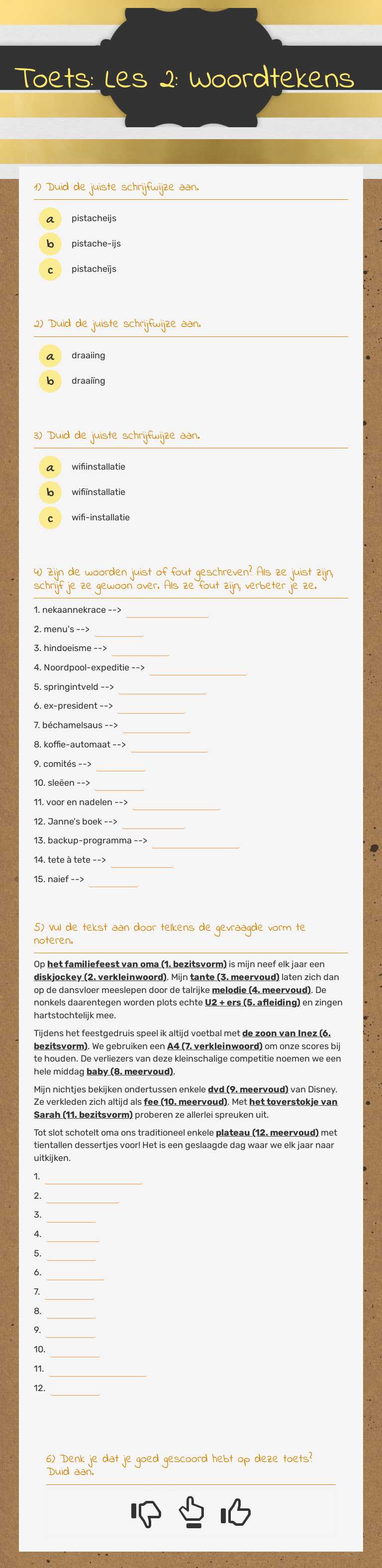 Toets: Les 2: Woordtekens worksheet preview image