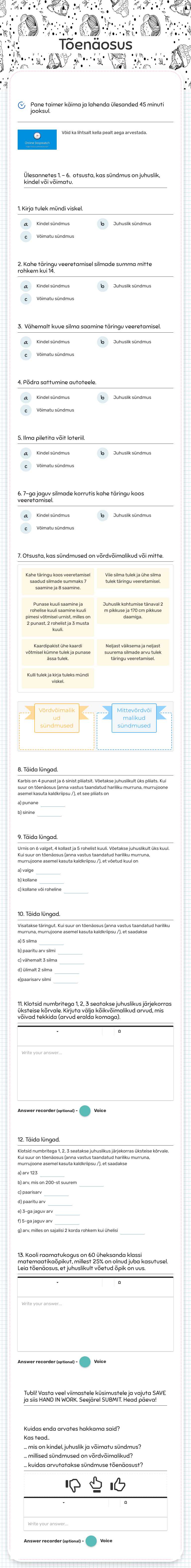 Tõenäosus worksheet preview image